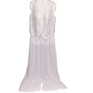 Vintage Dentelle Suit Womens Medium Pants Vest Wide Leg Pleated Lace Vest USA